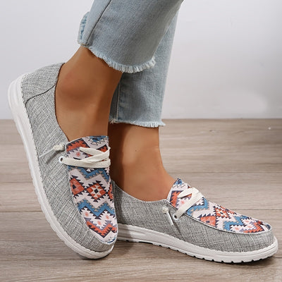 Color Geometric Style Women's Canvas Flat Loafers - Lightweight and Comfortable Walking and Casual Wear