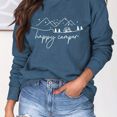Mountain Reflections: Women's Casual Long Sleeve Sweatshirt with Letter Print