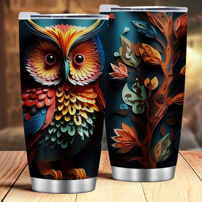 20oz Owl Patterned Vacuum Travel Tumbler: Stylish Stainless Steel Coffee Mug for Hot and Cold Beverages