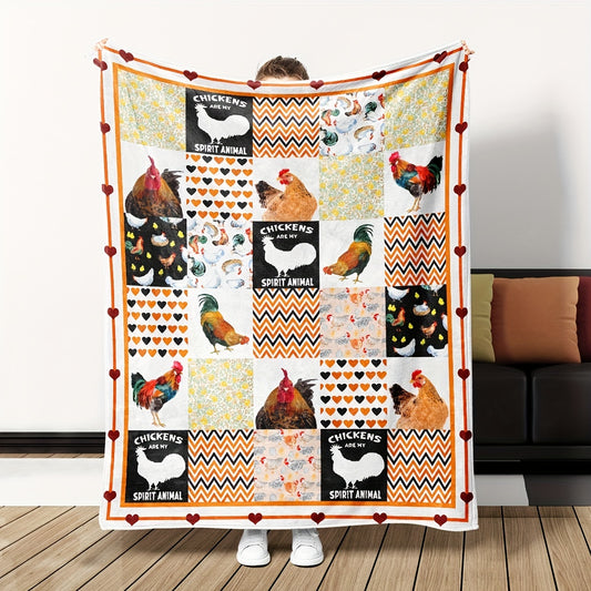 Delight a loved one with this Cozy Soft Heart & Rooster Pattern Blanket, perfect for cuddling up on the bed, couch, sofa, or taking with you on your next camping trip. Crafted from a luxurious blend of polyester and cotton, this blanket is incredibly soft and comfortable yet durable.