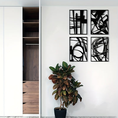 Contemporary Black Abstract Metal Wall Art: Minimalist 3D Texture Sculpture for Elegant Living Spaces