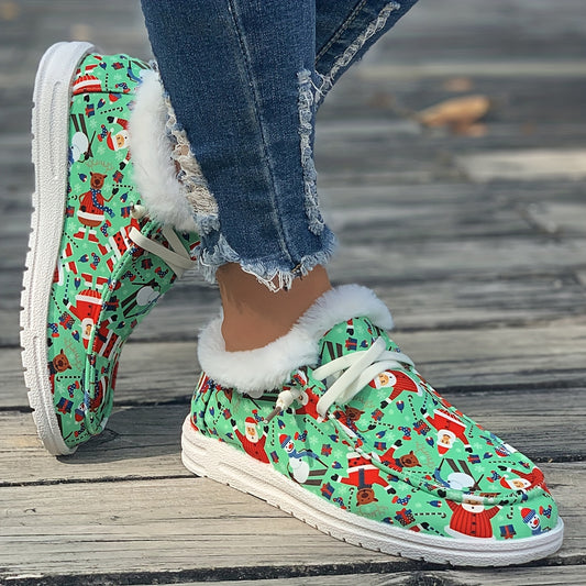 Festive Flair: Women's Fashion Christmas Snow Shoes with Santa Claus, Elk & Snowman Cartoon Patterns