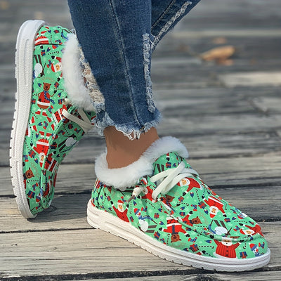 Festive Flair: Women's Fashion Christmas Snow Shoes with Santa Claus, Elk & Snowman Cartoon Patterns