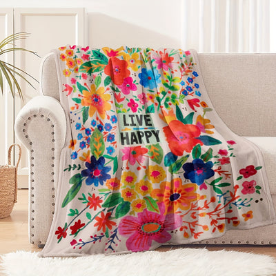 Vibrant Flannel Blanket: Hand-Painted Floral Pattern for Comfortable Indoor and Outdoor Use