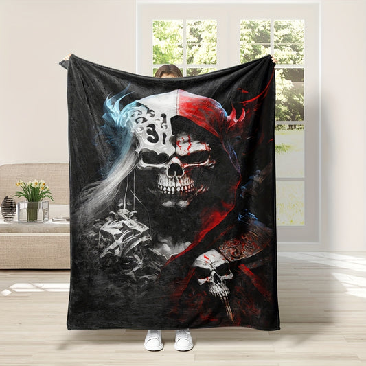 This Skull Horror Print Flannel Blanket will keep you warm and comfortable, no matter where you use it. Crafted from thick and plush flannel material, its lightweight design is perfect for cuddling up on the bed or sofa, while the vibrant skull print adds a hint of horror to the look.