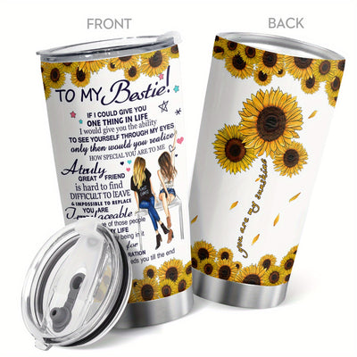 20Oz Sunflower & 'You Are My Sunshine' Tumbler, Sister Insulated Cup Stainless Steel Vacuum Tumbler With Lid, Friendship Tumbler