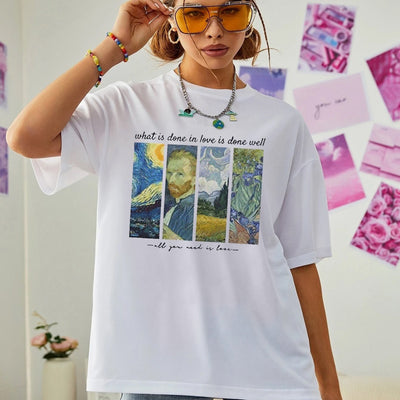 Summer Vibes: Women's Casual Loose Sports T-Shirts with Art Painting Prints - Stay Stylish and Comfortable this Season!