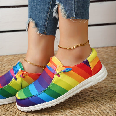 Rainbow Striped Canvas Shoes for Women - Lightweight and Comfortable and Versatile Walking Shoes