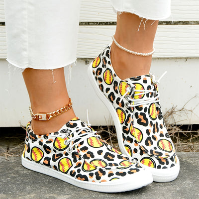 These Leopard & Baseball Series Pattern Women's Canvas Shoes feature a comfortable, slip-on design with lace-up closure for a secure fit. The canvas upper provides strong support and durability, making them the perfect shoes for daily casual wear.