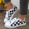 Stylish and Comfortable Women's Checkerboard Pattern Lace-Up Canvas Shoes