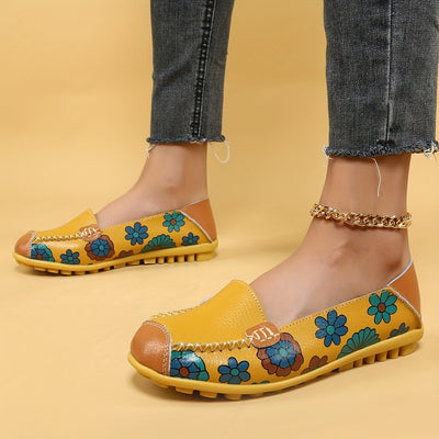 Stylish Women's Casual Yellow Flat Shoes with Flower Patterns: Lightweight and Comfortable Low Top Design