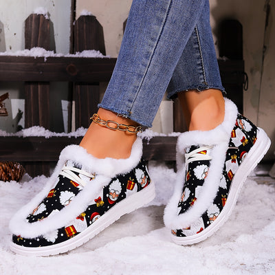 Santa's Gifted Chic: Women's Winter Fashion Skate Shoes with Festive Christmas Style in Comfortable Plush & Warm Lace-Up Flats