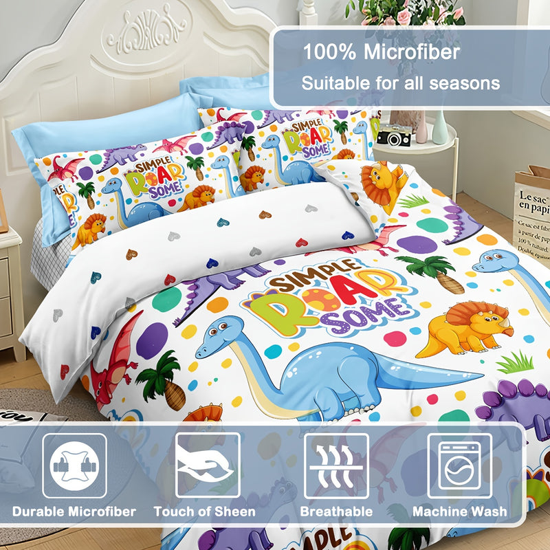 Colorful Dinosaurs Bedding, Duvet Cover Set & Pillowcase, Zipper