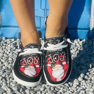 Festive and Comfy: Women's Cartoon Santa Claus Print Slip-On Shoes – Perfect for Christmas!