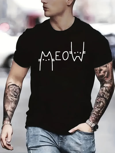 Cute Cartoon Cat Letter Print Tee: Cool and Comfy Men's Summer Shirt