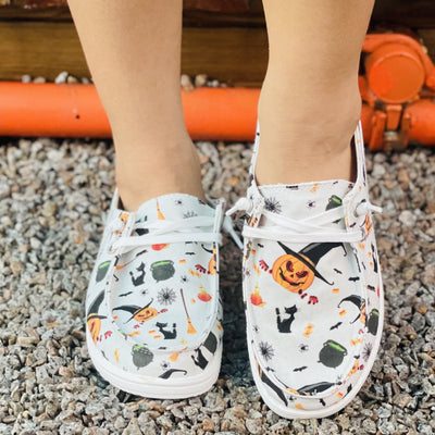 Stride into Halloween Fun with Women's Colorful Canvas Lace-Up Shoes: Lightweight Walking Shoes for a Playful and Stylish Look