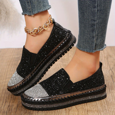 Glittering Comfort: Non-Slip Sequin Casual Sneakers for Women with Lightweight Sole and Thick Platform