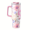 40oz Floral Pattern Tumbler With Lid And Straw, Stainless Steel Thermal Water Bottle With Handle, The Perfect Gift for Any Occasion