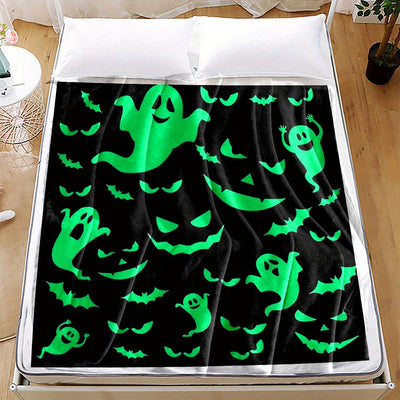 Cozy Ghost and Bat Flannel Blanket - Perfect for Teens, Travel, and Office - Available in All Seasons