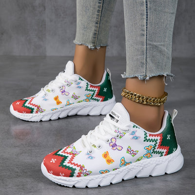 Cute and Comfy: Women's Cartoon Print Casual Sneakers - Perfect for Lightweight Running and Christmas Cheer