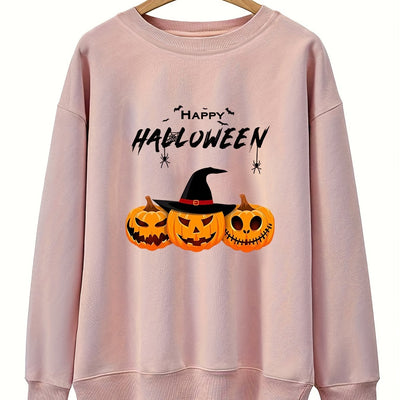 Pumpkin and Letter Print Plus Size Halloween Sweatshirt: A Cozy and Casual Must-Have for Women