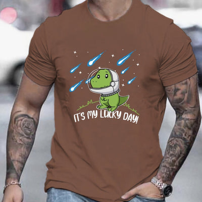 It's My Lucky Day: Cute Dinosaur Tee - Men's Casual Crew Neck T-Shirt for a Stylish Summer Look