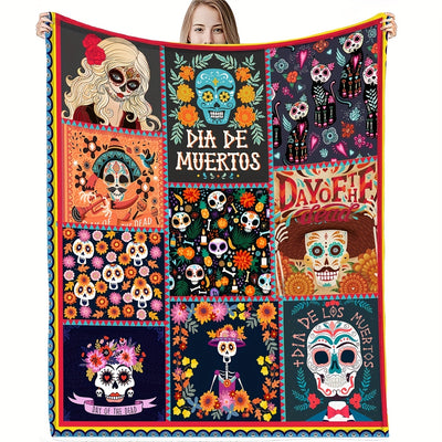 Give the perfect Halloween gift with this flannel blanket. Made from soft material, kids and adults will love snuggling up in it at home, picnics or on the go. The cartoon skull printed design brings cheer to any occasion.