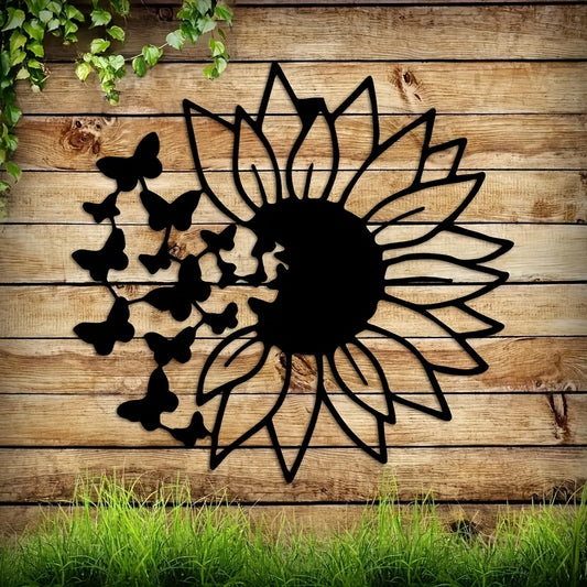 Add a touch of style and elegance to your home with this modern butterfly sunflower metal wall art hanging. Its beautiful design and vibrant colors make it the perfect decoration for birthday parties and as a home décor. Plus, its light weight and easy to mount design make it an effortless addition to any room.