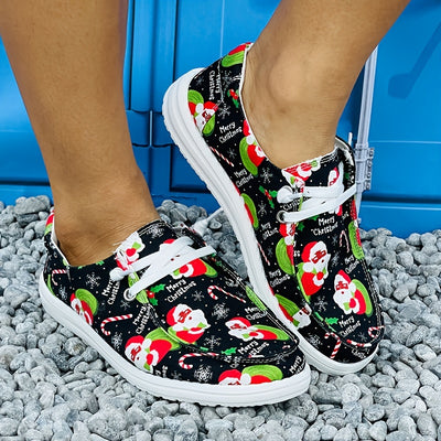 Women's Festive Santa Claus Print Slip-On Shoes: Lightweight, Comfy & Cute Christmas Canvas Flats