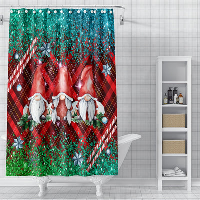 Whimsical Holiday Delight: Red Santa Claus Gnome Snowflake Snowman Shower Curtain for Festive Bathroom Decor