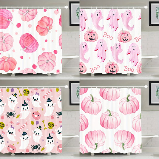 Add spooky charm to your bathroom with the Pink Pumpkin Ghost Shower Curtain. Crafted from waterproof material, this essential shower curtain will help keep your bathroom dry. Decorated with a pink pumpkin face motif, this curtain adds some Halloween flair to your bathroom décor.