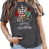 Christmas Tree & Leopard Truck Print Tee, Casual Short Sleeve Crew Neck T-shirt, Women's Clothing