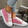 Pink Floral Print Canvas Shoes, Casual Lace Up Outdoor Sneakers, Comfortable Low Top Shoes