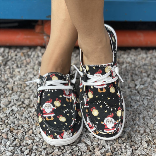 Stay comfortable and fashionable this holiday season with our Festive and Fun Women's Cartoon Santa Claus Print Shoes. These low top walking shoes feature a festive design, comfortable lace-up style, and a fashionable touch to your Christmas look. Get into the holiday spirit with these must-have shoes.