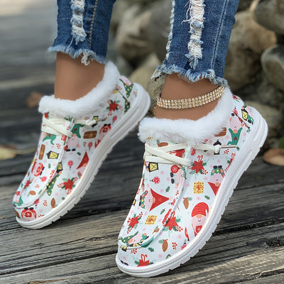 Festive Footwear: Women's Christmas Print Sneakers with Plush Lining for Casual Comfort and Style