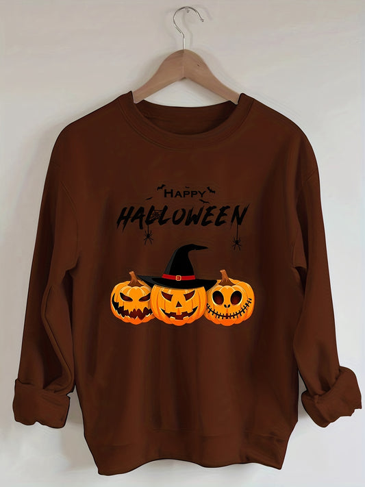 Pumpkin and Letter Print Plus Size Halloween Sweatshirt: A Cozy and Casual Must-Have for Women