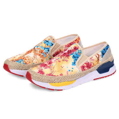 Stylish Women's Floral Print Slip-On Espadrilles: Versatile, Non-Slip Walking Shoes for Fashionable and Casual Sneaker Enthusiasts