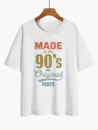 Vintage Made In The 90's Print T-Shirt, Short Sleeve Summer Casual Top, Women's Clothing