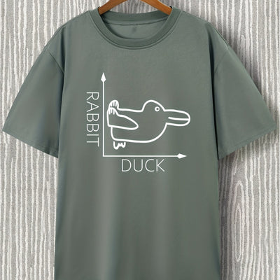 Creative Rabbit and Duck Pattern T-Shirt: Men's Casual Street Style Stretch Round Neck Tee Shirt for Summer