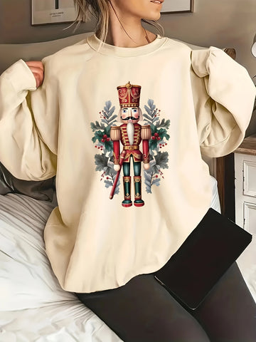 Festive Comfort: Christmas Graphic Print Sweatshirt for Women - Casual Crew Neck and Long Sleeves