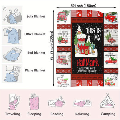 Cozy up with the Festive Red Truck and Socks Christmas Theme Blanket: The Perfect Gift for Warmth and Comfort