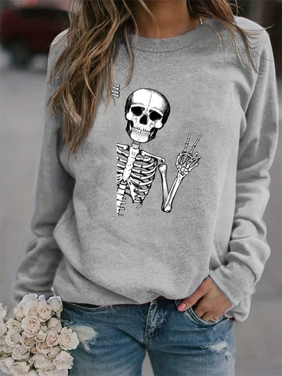 This Stylishly Spooky: Halloween Skull Fun Print Sweatshirt is the perfect way to top off your fall wardrobe. The classic design and comfortable fit make it the ideal wardrobe addition. The unique, Halloween skull print ties this garment to the classic, spooky vibes of the season.