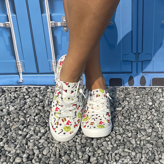 Women's Cartoon Print Canvas Shoes: Stylish, Lightweight Slip-Ons perfect for Christmas