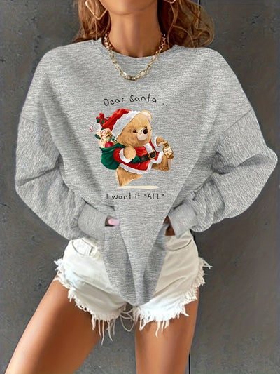 Keep warm and stylish this winter with the Santa Bear Print Pullover Sweatshirt for Women. Crafted with a soft cotton blend, this cozy sweatshirt has a relaxed fit for maximum comfort.