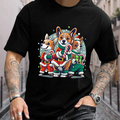 Cute Santa Corgi Men's Tee: Stylish and Casual Short Sleeve T-Shirt for Summer