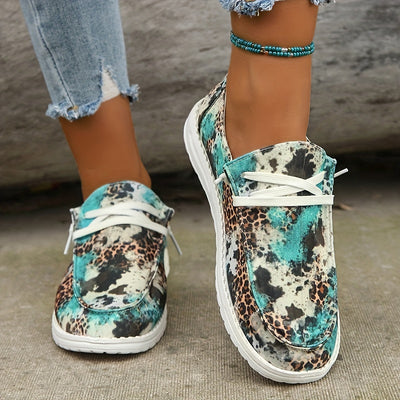 Fashionable Women's Leopard Design Print Flat Loafers - Lightweight Canvas Slip-On Shoes for Casual Outdoor Wear
