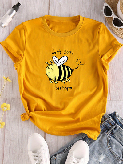 Buzzy Bee Cartoon Crew Neck T-Shirt: A Fun and Stylish Addition to Your Spring/Summer Wardrobe