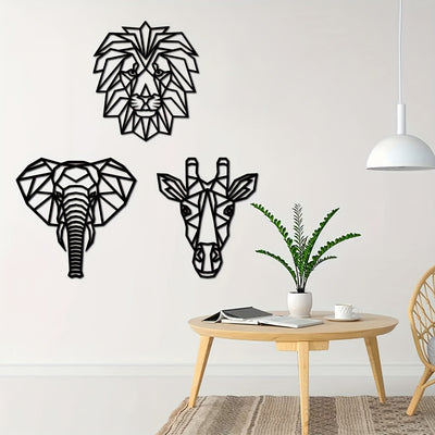 Animal Kingdom Metal Art: Captivating Wooden Geometric Wall Decor for Home, Nursery, or Housewarming Gift