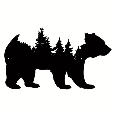 Wildlife Harmony: Metal Bear and Forest Wall Art - A Modern Décor Masterpiece for Nature Enthusiasts