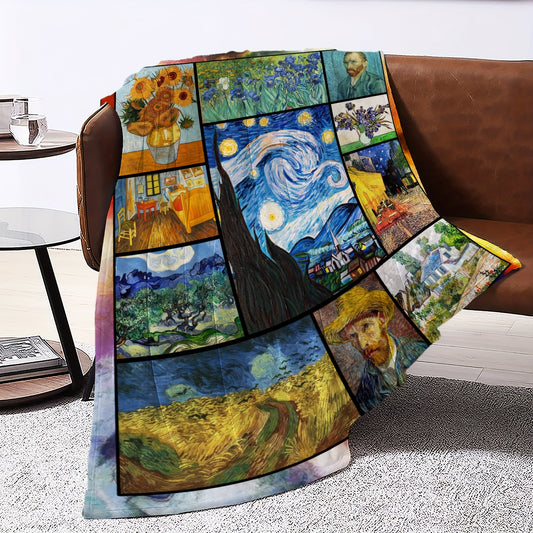 Van Gogh Inspired Luxury Flannel Fleece Blanket: Soft and Warm Throw Blanket for Sofa Bed, Perfect Gift for Art Lovers